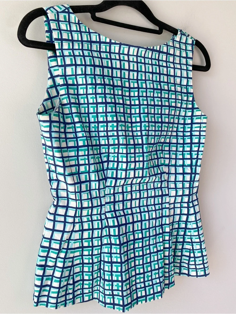 Kate Spade Tatiana Peplum Top XS Breezeblock Geometric Blue Chic Preppy Mod